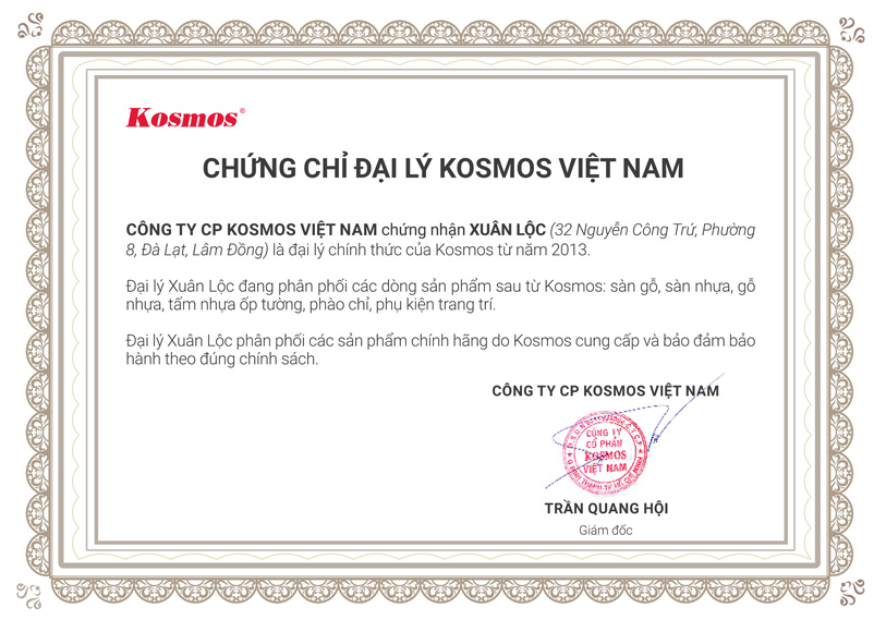 Xuân lộc là đại lý của tổng kho Kosmos Việt Nam.