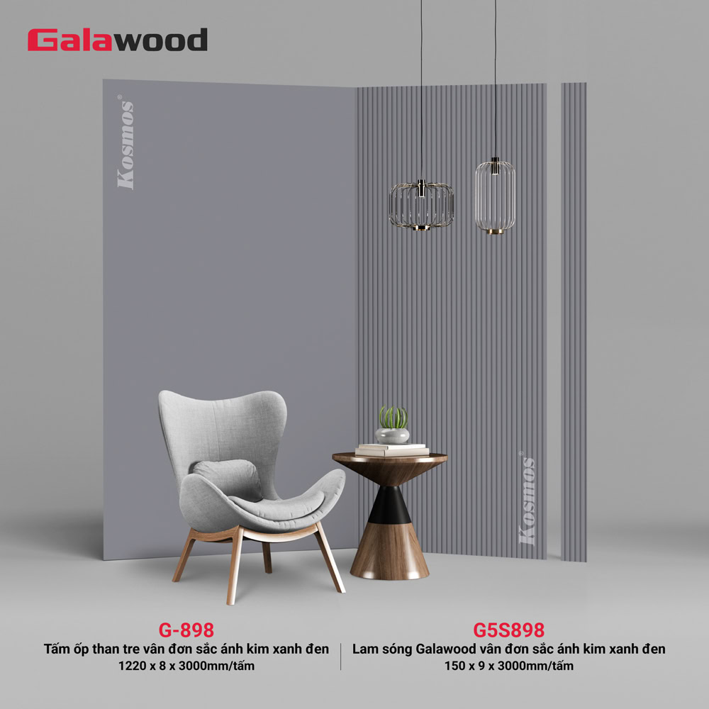 Panel ondulado Galawood G5S898 con veta monocromática de carbón de bambú, azul-negro metalizado G-898 Panel ondulado Galawood G5S898 con veta monocromática de carbón de bambú, azul-negro metalizado G-898