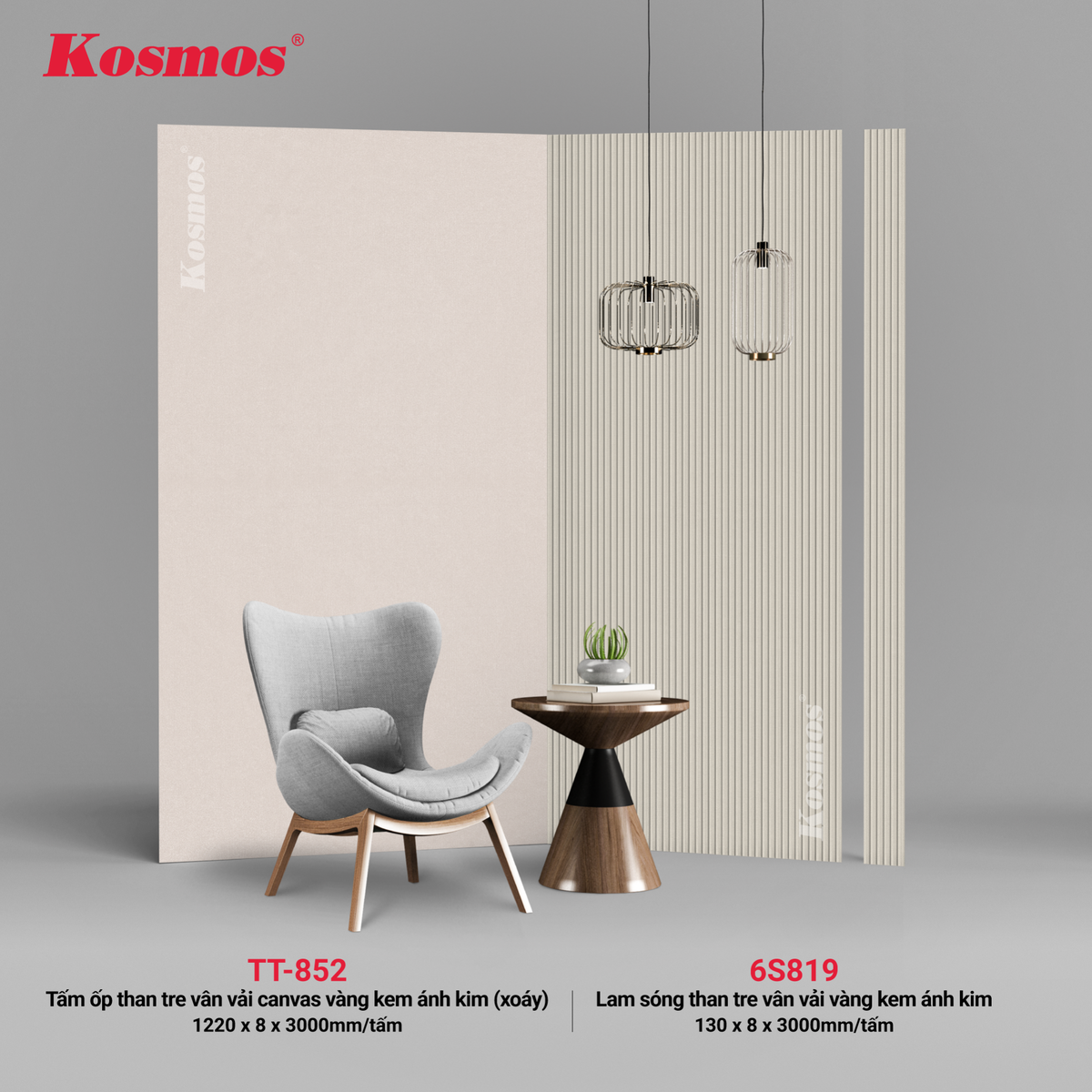 Bộ phối màu lam sóng than tre 6S819 và tấm ốp than tre TT-852 Bộ phối màu lam sóng than tre 6S819 và tấm ốp than tre TT-852