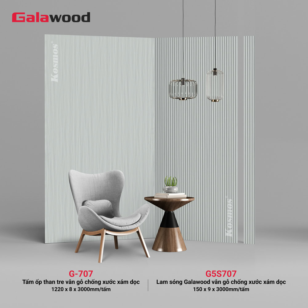 Matching color bamboo charcoal wood grain anti-scratch vertical gray wall panels (G5S707 & G-707)
