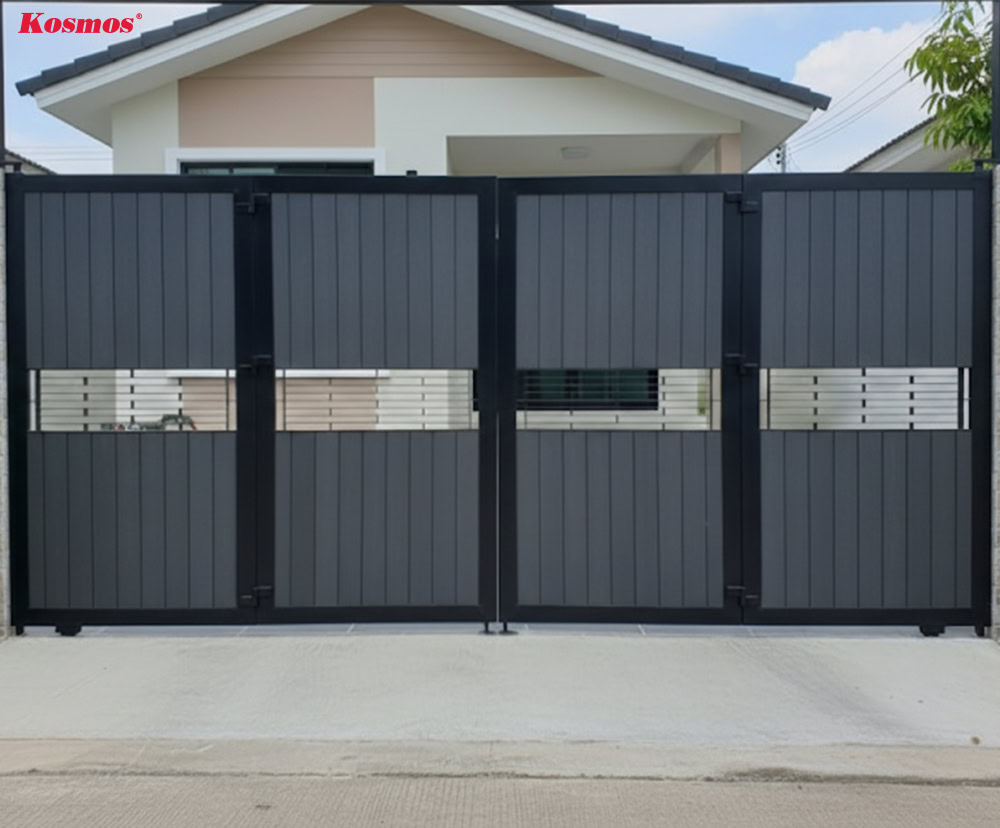 Cổng gỗ nhựa 4 cánh hiện đại