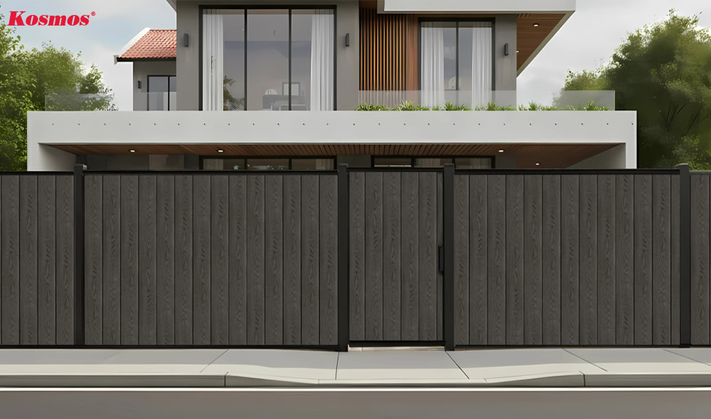 Cổng gỗ nhựa ngoài trời màu xám đậm