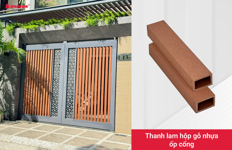 Thanh lam hộp gỗ nhựa ốp cổng Thanh lam hộp gỗ nhựa ốp cổng