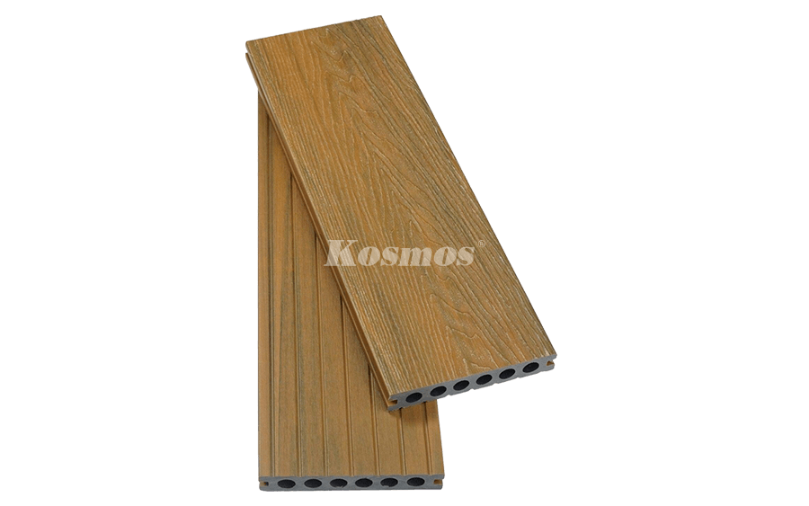 Sàn gỗ nhựa ngoài trời - 2 da - lỗ tròn - vân 3D - 2D140X23 - 3M - Teak