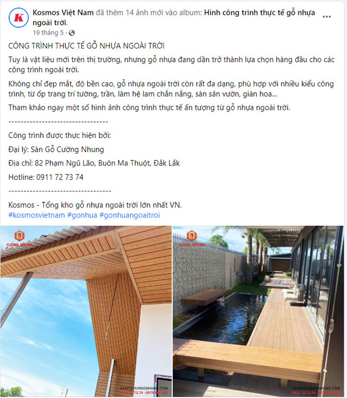 Bài Đăng về sàn gỗ Cường Nhung trên trang fanpage của Kosmos Việt Nam