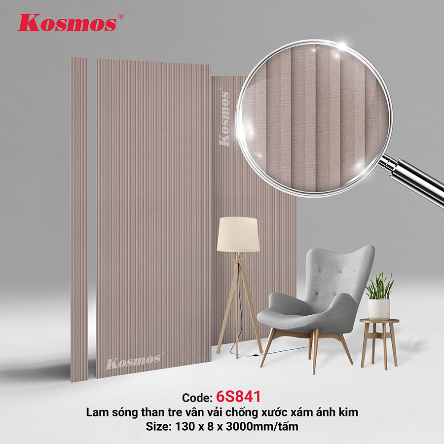 Tấm lam 6 sóng than tre ốp tường vân vải xám ánh kim chống xước 6S841
