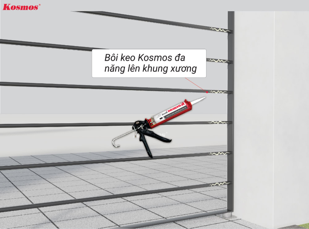 Ốp dọc: Bôi keo Kosmos đa năng lên khung xương