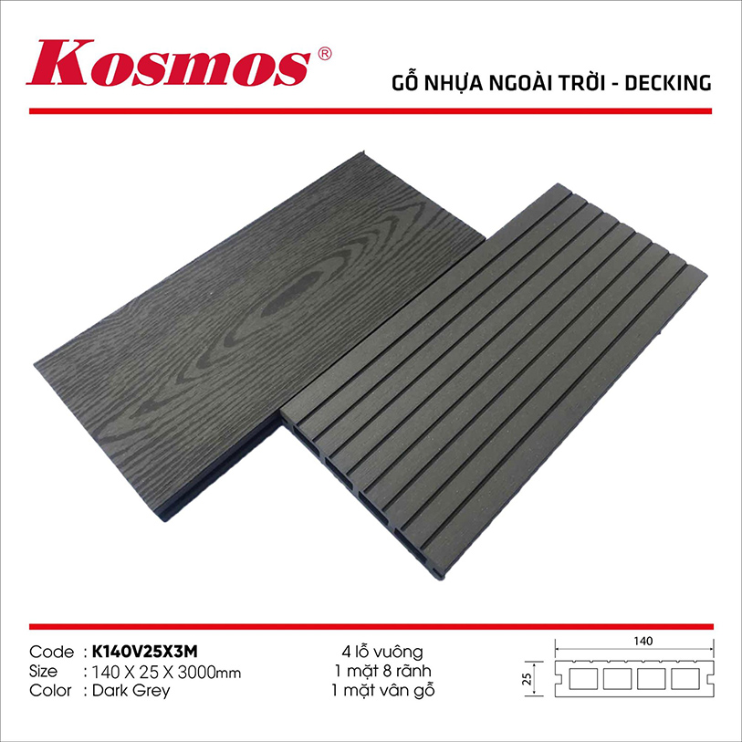 Sàn gỗ Composite K140V25X3M màu Dark Grey