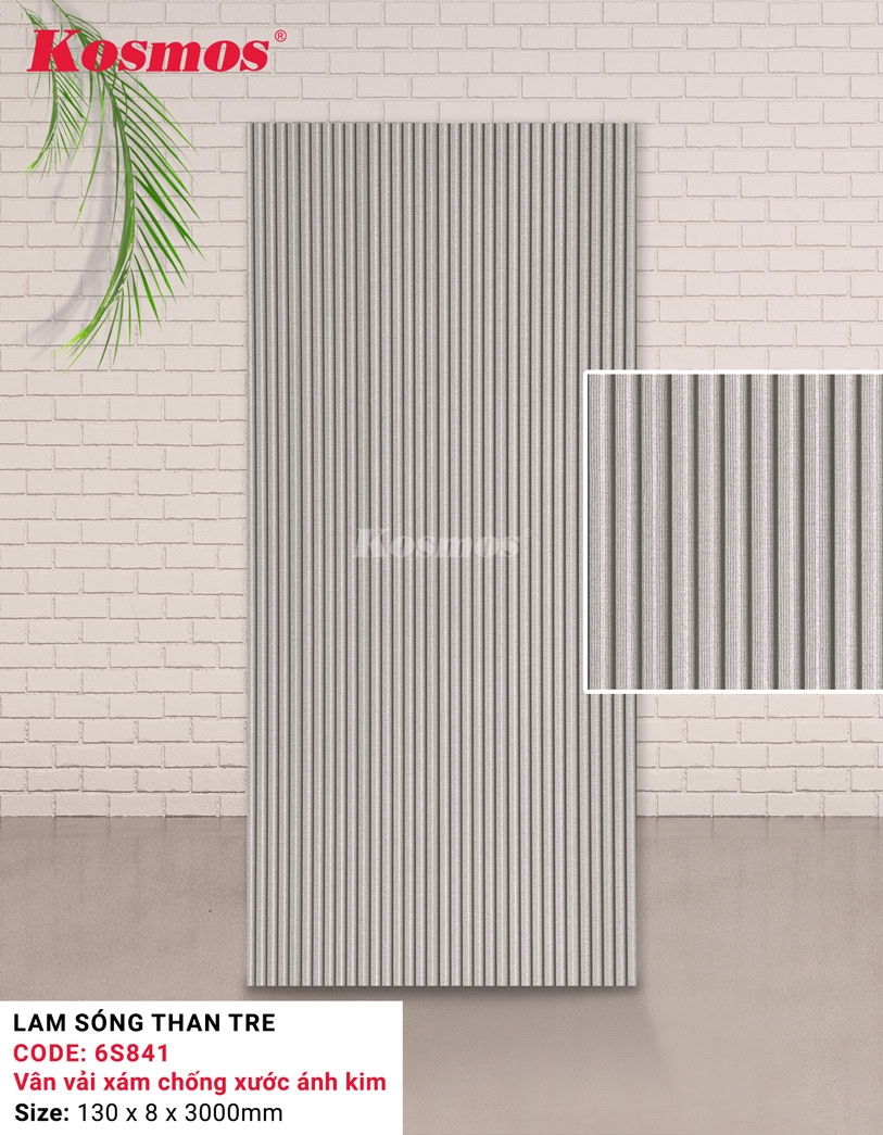 Tấm lam 6 sóng than tre ốp tường vân vải xám ánh kim chống xước 6S841