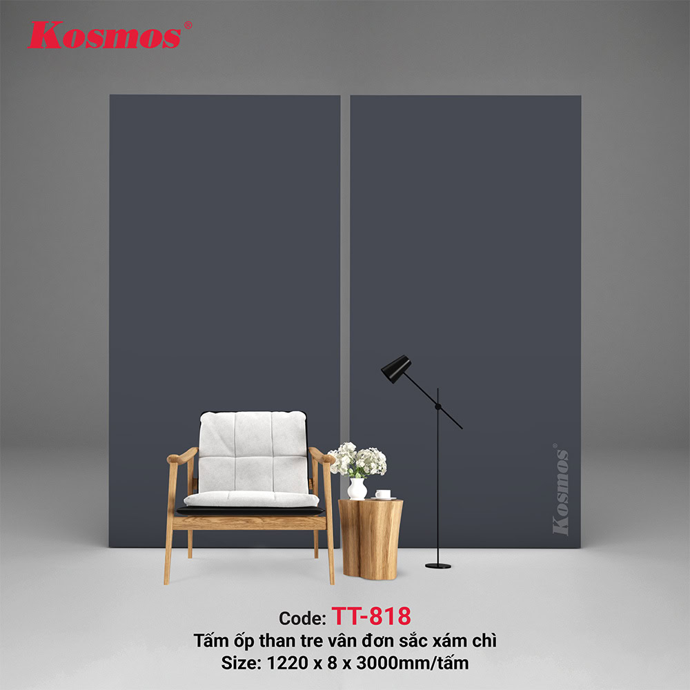 Tấm ốp sợi than tre vân đơn sắc màu xám TT-818 Tấm ốp sợi than tre vân đơn sắc màu xám TT-818