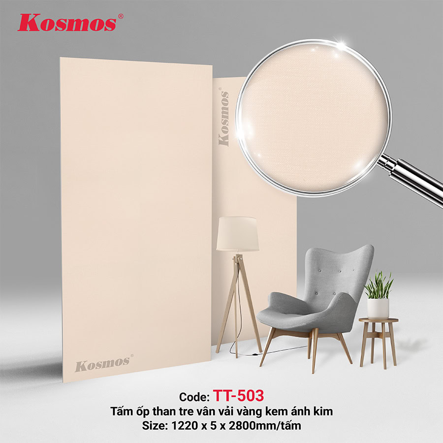 Tấm ốp sợi than tre vân vải vàng kem ánh kim Kosmos TT-503