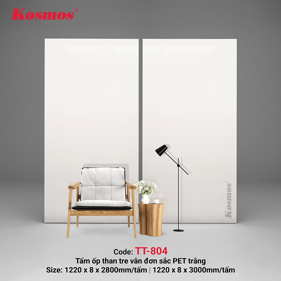 Tấm ốp sợi than tre vân đá PET trắng Kosmos TT-804 Tấm ốp sợi than tre vân đá PET trắng Kosmos TT-804
