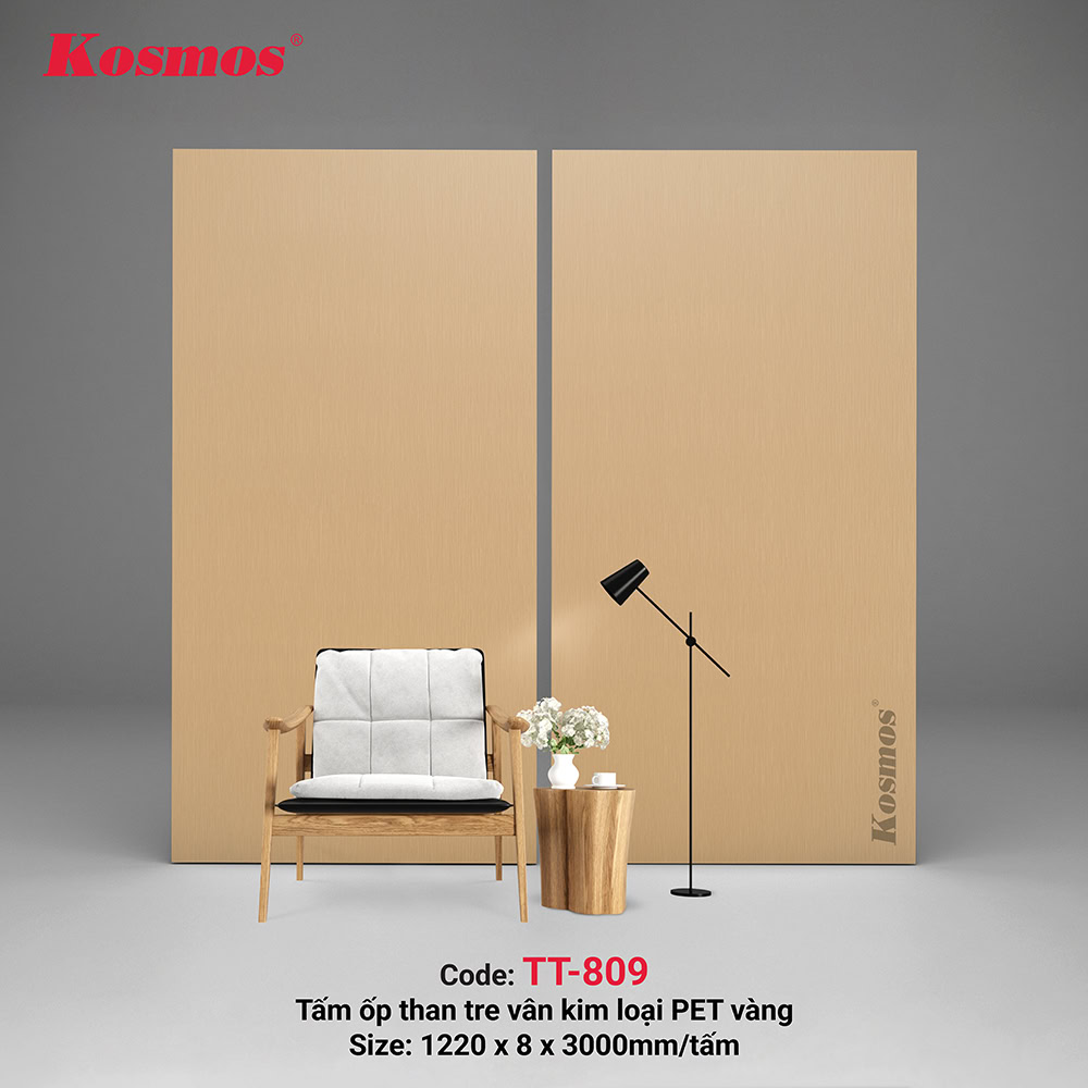 Tấm ốp than tre TT-809 vân kim loại PET vàng