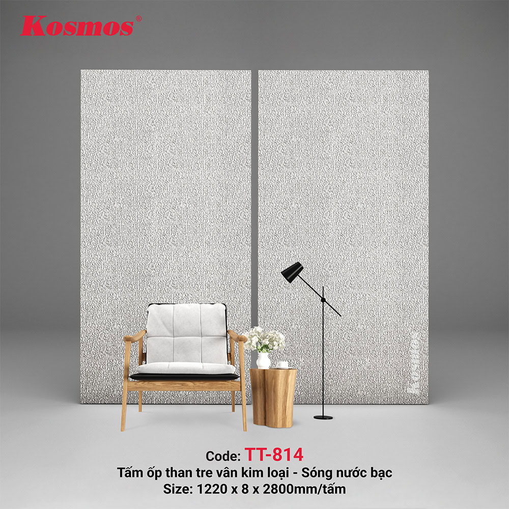 Tấm ốp sợi than tre vân sóng nước bạc PET TT-814 Tấm ốp sợi than tre vân sóng nước bạc PET TT-814