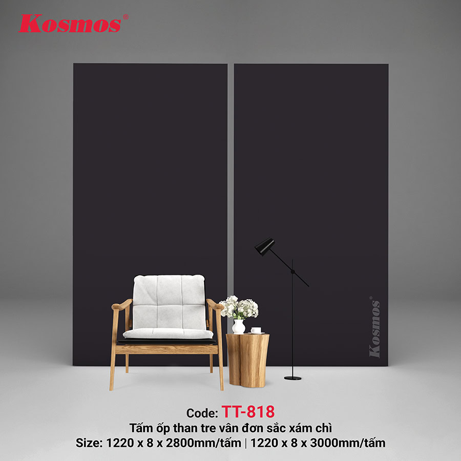Tấm ốp sợi than tre vân đơn sắc màu xám TT-818