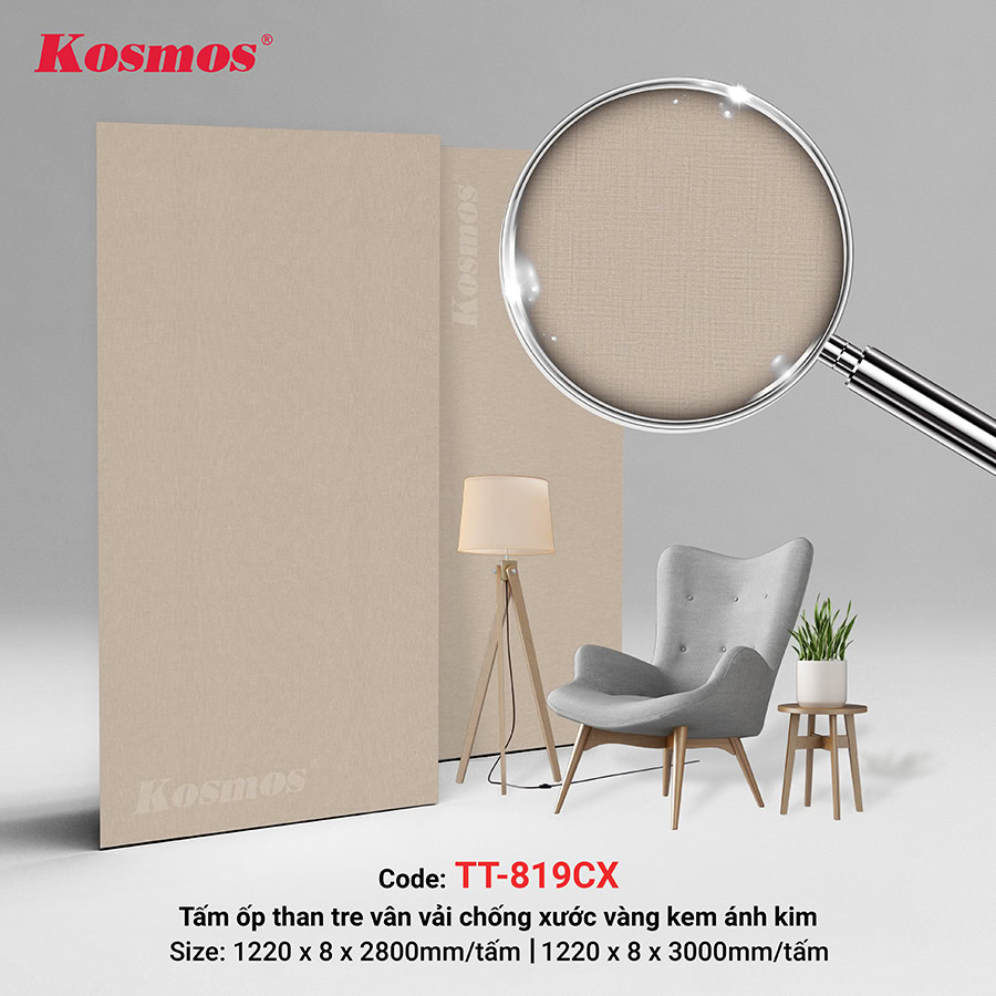 Tấm ốp sợi than tre vân vải vàng ánh kim chống xước TT-819CX