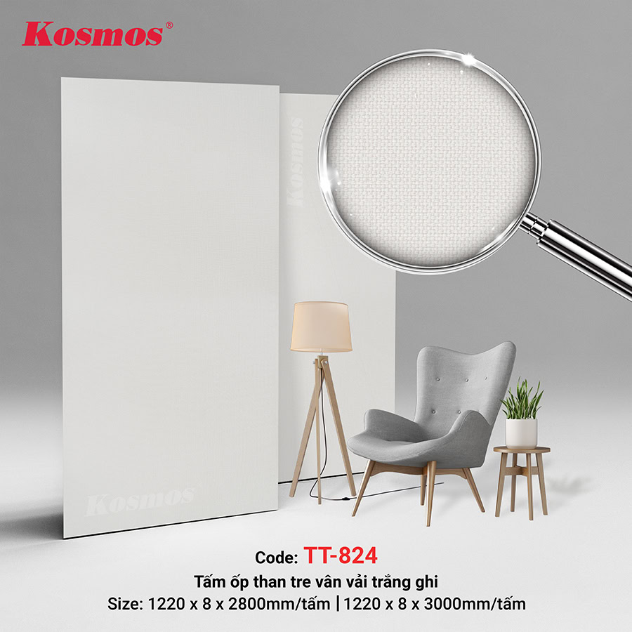 Tấm ốp than tre vân vải trắng ghi TT-824 Kosmos