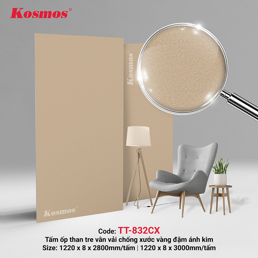 Tấm ốp than tre vân vải vàng đậm ánh kim chống xước TT-832CX