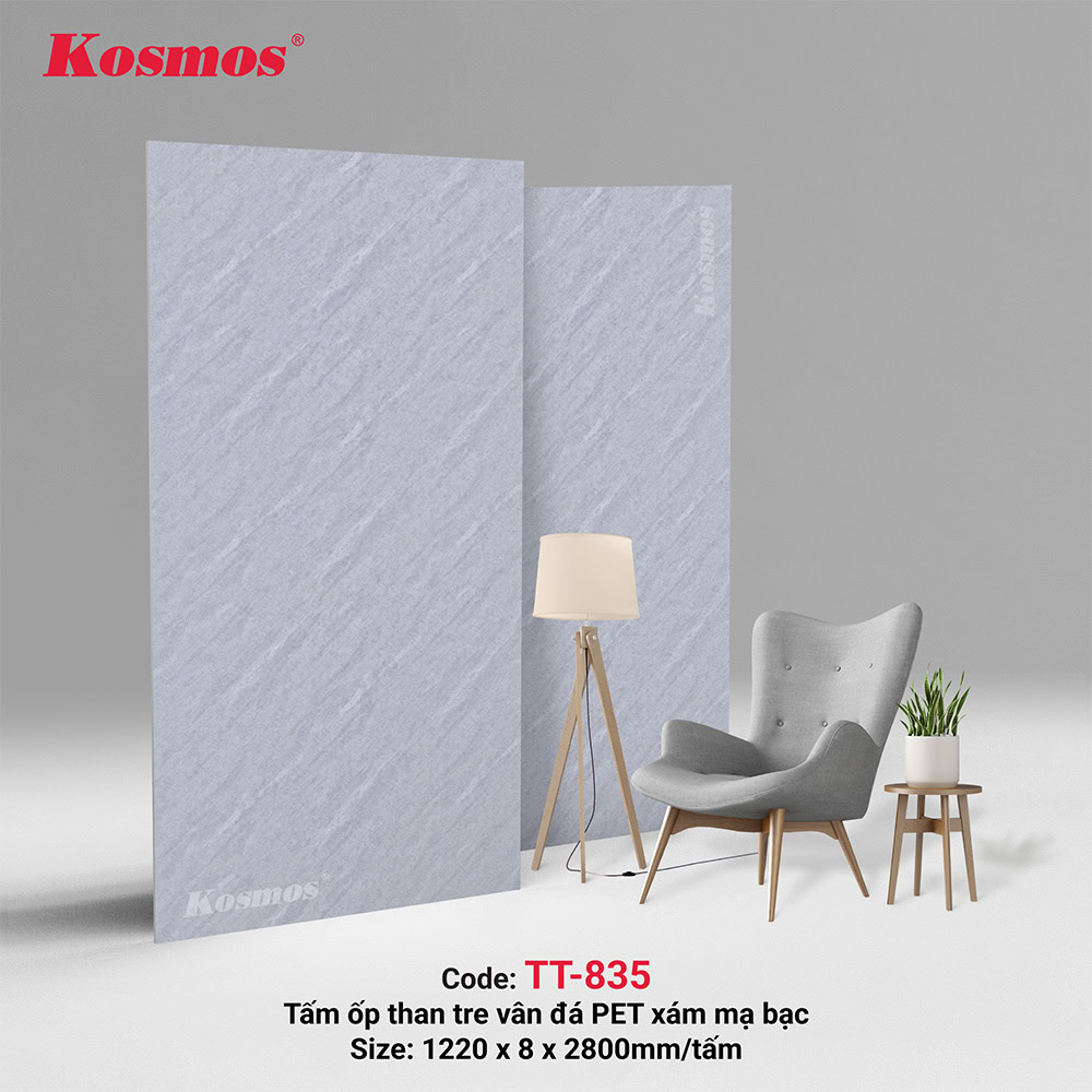 Tấm ốp đa năng sợi than tre vân bê tông màu xám xi măng TT-835 Tấm ốp đa năng sợi than tre vân bê tông màu xám xi măng TT-835