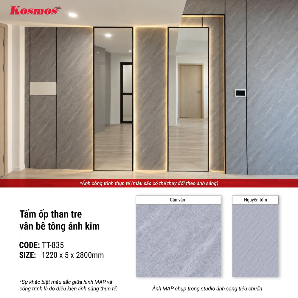 Công trình trang trí tường bằng tấm than tre vân bê tông ánh kim TT-835 tam-op-than-tre-tt-835-10072026