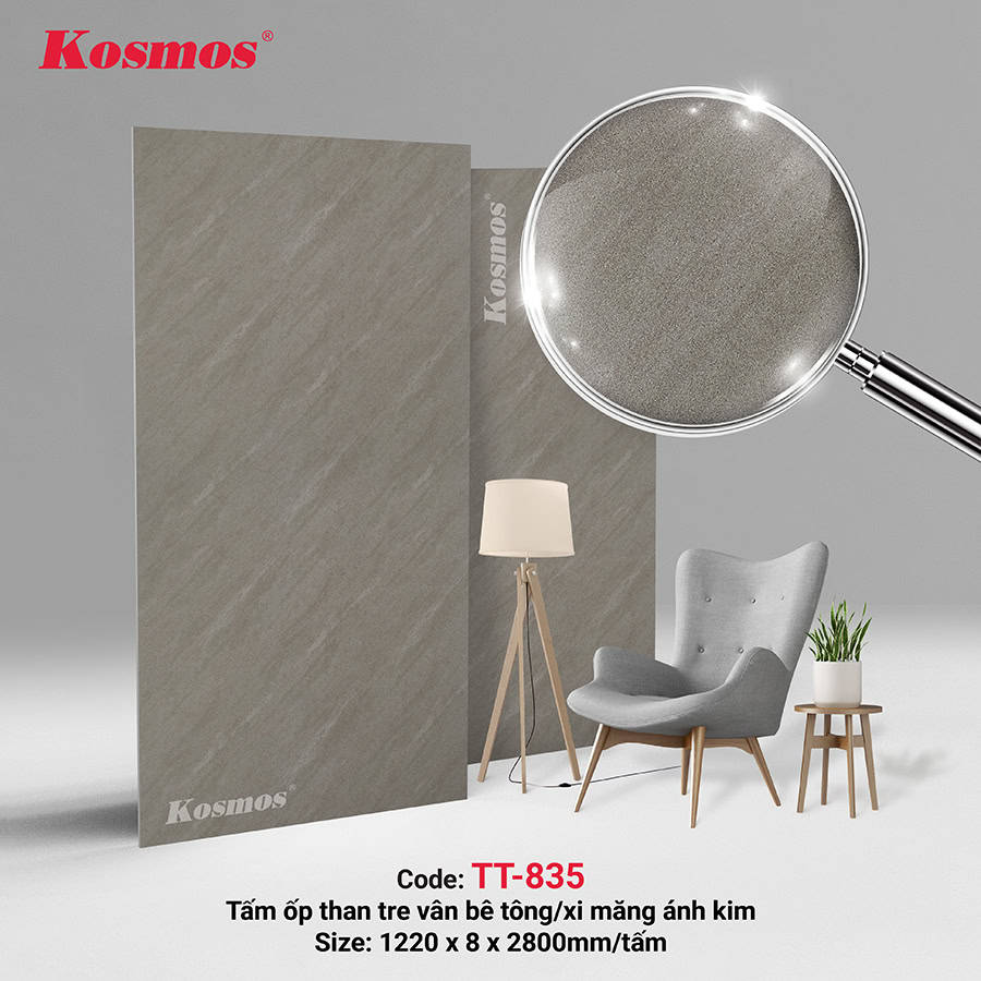 Tấm ốp đa năng sợi than tre vân bê tông màu xám xi măng TT-835 Tấm ốp đa năng sợi than tre vân bê tông màu xám xi măng TT-835
