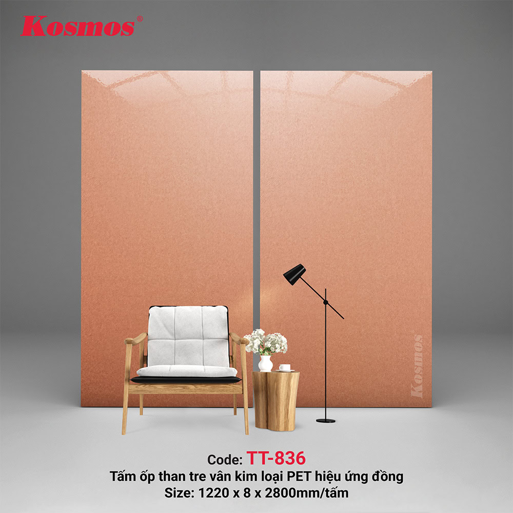 Panel de carbón de bambú Kosmos con patrón de metal PET y efecto rayado de cobre rojo TT-836 Panel de carbón de bambú Kosmos con patrón de metal PET y efecto rayado de cobre rojo TT-836