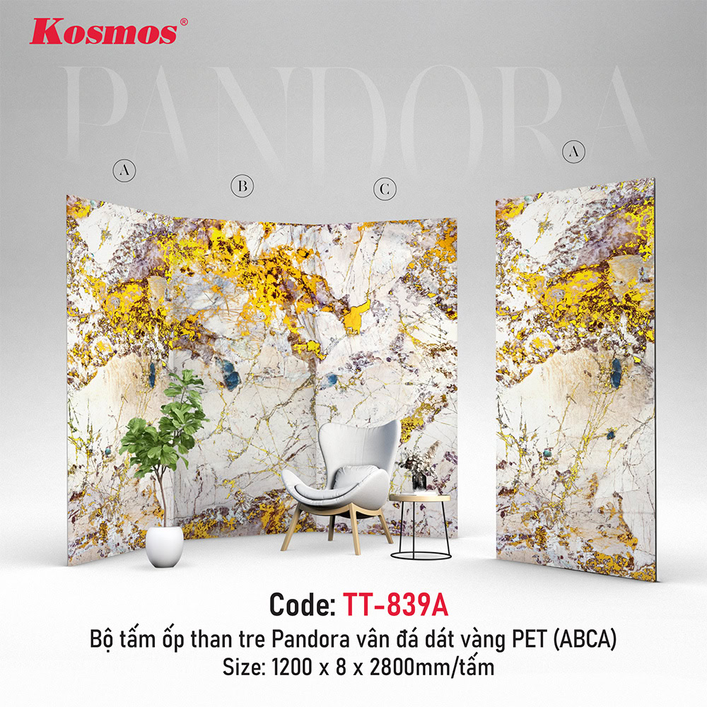 Bộ than tre Pandora liền vân đá dát vàng ABC phủ PET mã TT-839 Bộ than tre Pandora liền vân đá dát vàng ABC phủ PET mã TT-839