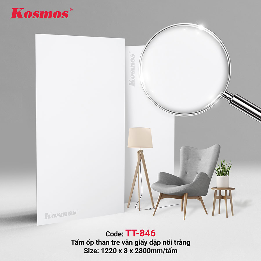 Tấm ốp sợi than tre vân giấy dập nổi trắng TT-846