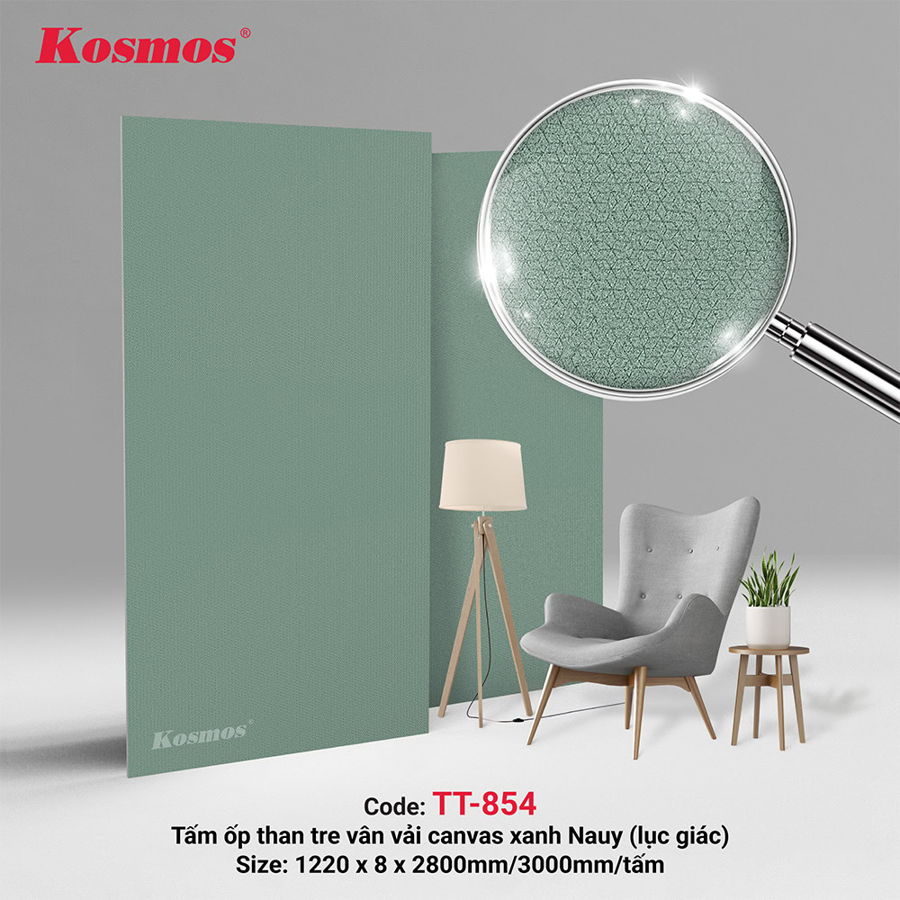 Tấm ốp đa năng than tre Kosmos TT-854 vân vải canvas xanh Nauy Tấm ốp đa năng than tre Kosmos TT-854 vân vải canvas xanh Nauy