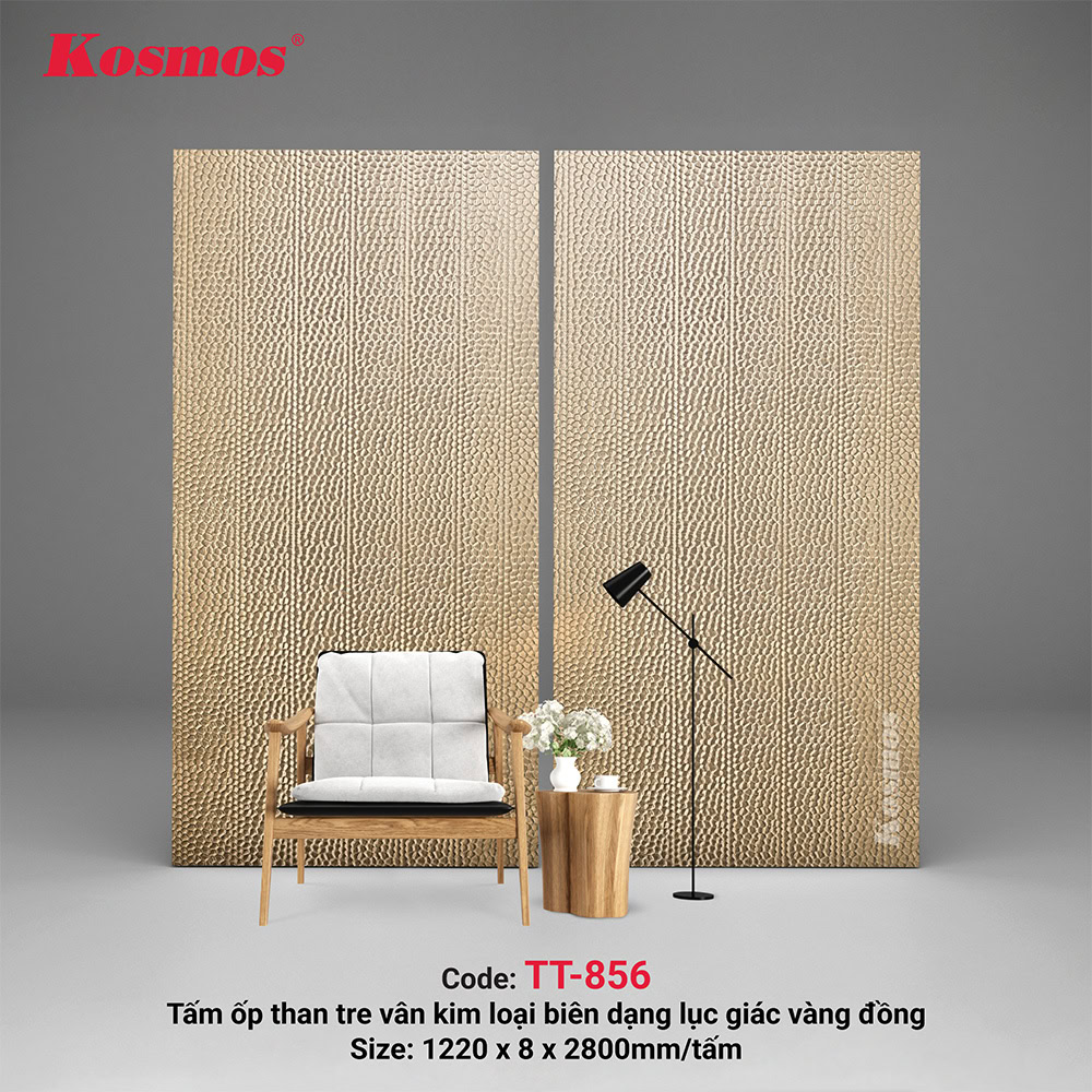 Tấm ốp than tre TT-856 vân kim loại biên dạng lục giác vàng đồng Tấm ốp than tre TT-856 vân kim loại biên dạng lục giác vàng đồng