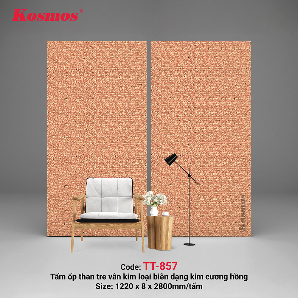 Tấm ốp than tre Kosmos vân kim loại biên dạng kim cương hồng TT-857