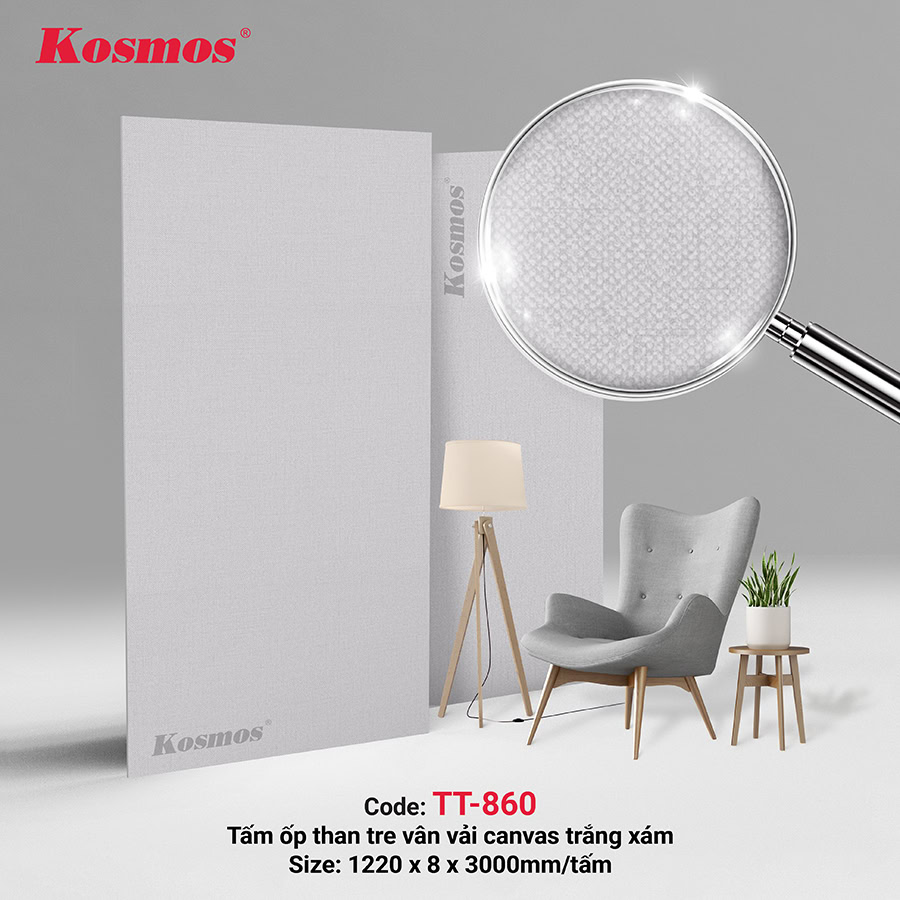 Tấm ốp than tre vân vải canvas màu trắng xám TT-860