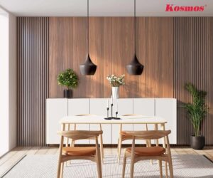 Tấm ốp sợi than tre vân gỗ nâu Walnut TT-825 ốp tường phòng ăn