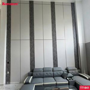 Ứng dụng tấm than tre vân vải xám ánh kim TT-841CX ốp vách