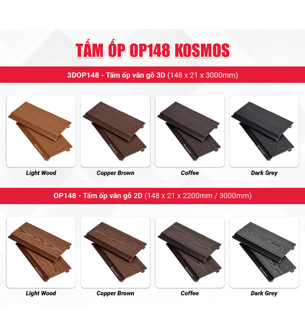 Bộ sưu tập tấm ốp gỗ nhựa 1 lớp Kosmos dạng phẳng