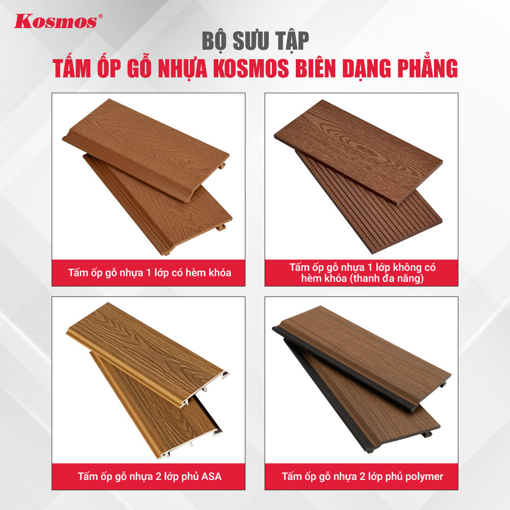 Bộ sưu tập tấm ốp gỗ nhựa Kosmos biên dạng phẳng Bộ sưu tập tấm ốp gỗ nhựa Kosmos biên dạng phẳng