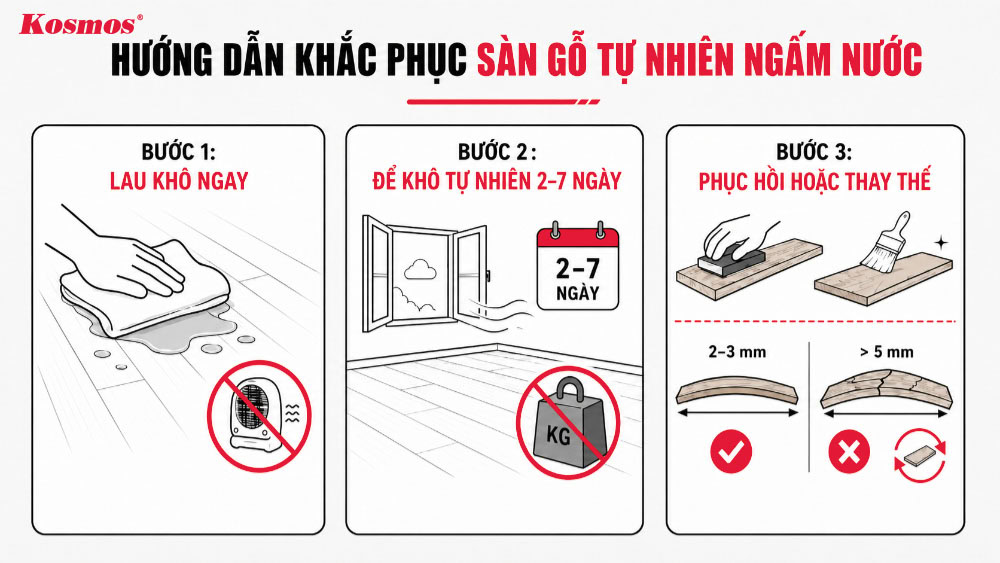 Cách khắc phục sàn gỗ tự nhiên bị ngấm nước
