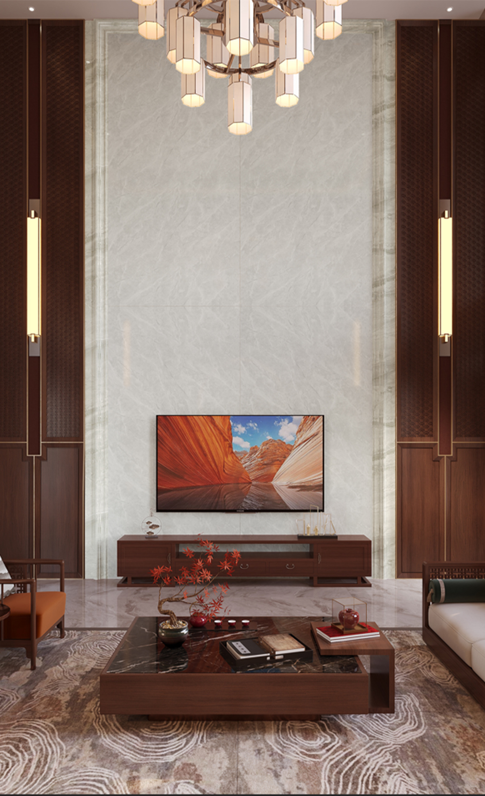 Công trình tấm nhựa giả đá đẹp ốp vách tivi