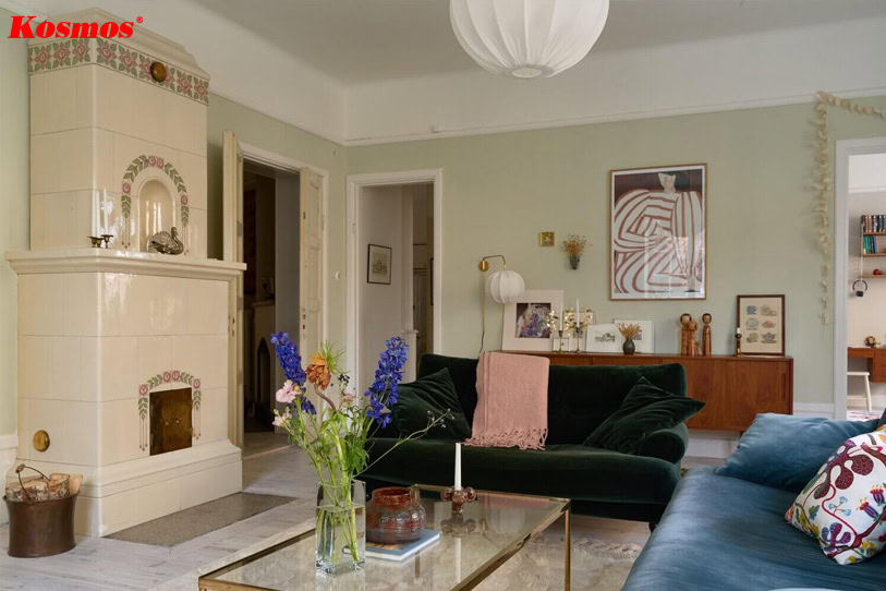 Không gian phòng khách tươi mới với màu xanh nhạt (Nguồn: internet)