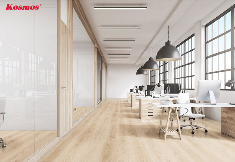 Se pueden instalar pisos de madera de Malasia de 12 mm en áreas de estar comunes, como oficinas de la empresa.