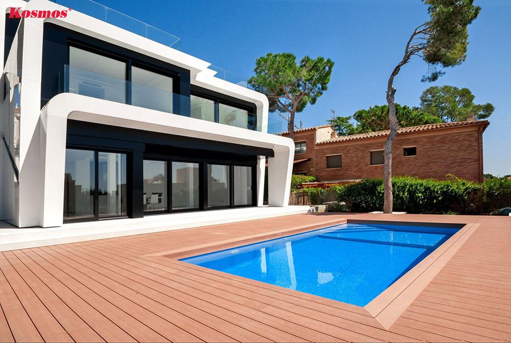 Sàn ngoài trời cho biệt thự và hồ bơi phong cách tối giản