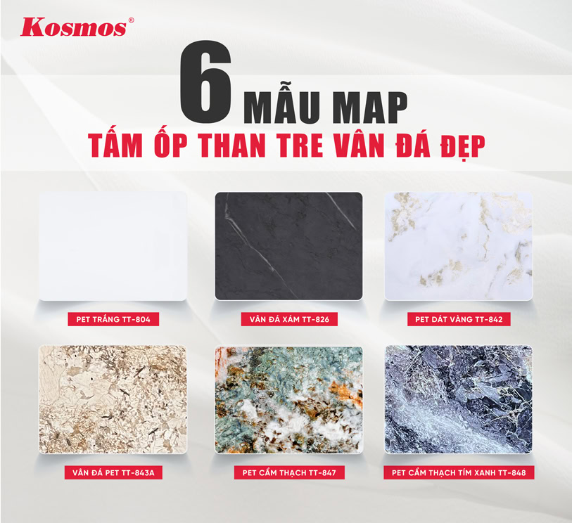 6 mẫu map tấm ốp than tre vân đá từ vân đá trắng đến vân đá cẩm thạch tím xanh 6 mẫu map tấm ốp than tre vân đá từ vân đá trắng đến vân đá cẩm thạch tím xanh