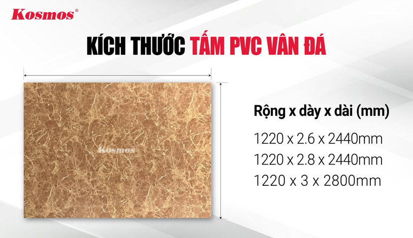 Các kích thước phổ biến của tấm nhựa giả đá
