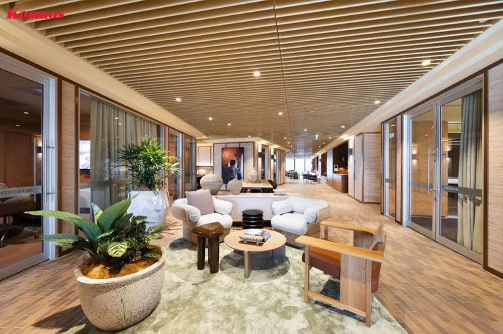 Hệ thanh nhôm màu gỗ sang trọng nâng cao thẩm mỹ trần phòng khách