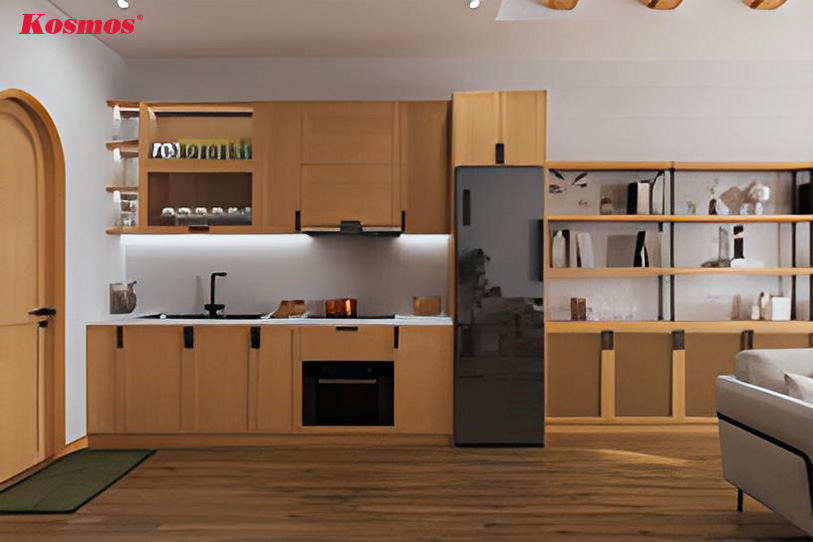 Phòng bếp Rustic thường sử dụng gỗ tự nhiên làm vật liệu chính, tạo nên không gian mộc mạc và ấm cúng