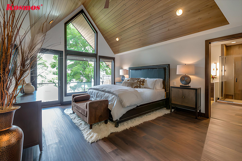 Phòng ngủ phong cách thiết kế Rustic thường có cửa sổ lớn