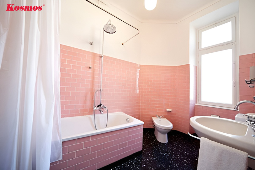 Phòng tắm màu hồng Retro cực kỳ quyến rũ và độc đáo