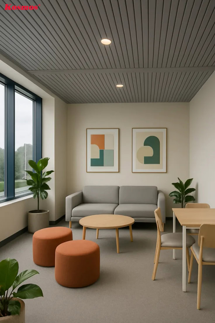 Trần nhôm thanh dài màu xám cho không gian hiện đại