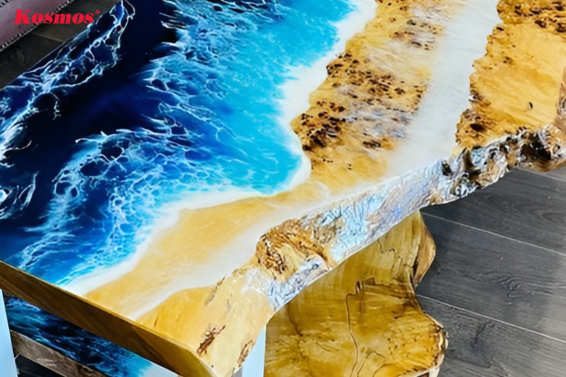 Bàn gỗ nhựa Epoxy họa tiết sóng biển