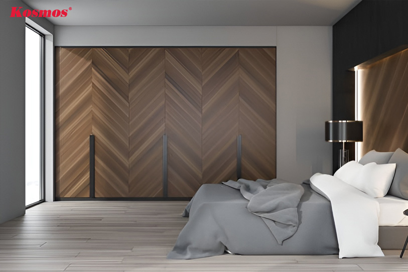 Công trình trang trí tường phòng ngủ đẹp bằng ván sàn gỗ
